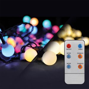 Solight LED 2v1 venkovní vánoční řetěz, koule, dálkový ovladač, 100LED, RGB+bílá, 10m+5m, 8 funkcí, IP44 1V08-RGB