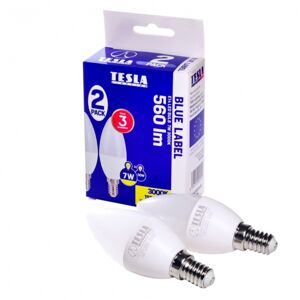 Tesla - LED žárovka CANDLE svíčka, E14, 7W, 230V, 560lm, 25 000h, 3000K teplá bílá, 180st. 2ks