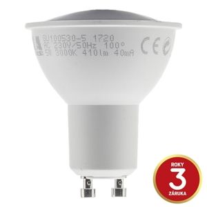 TESLA - LED žárovka GU10, 5W, 230V, 410lm, 25 000h, 3000K teplá bílá, 100° GU100530-5