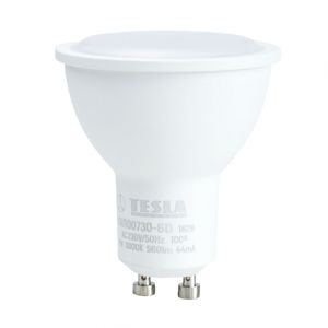 TESLA - LED žárovka GU10, 7W, 230V, 560lm, 25 000h, 3000K teplá bílá, 100st. stmívatelná GU100730-6D